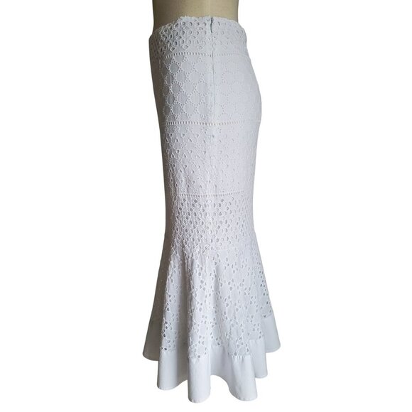 Gianni Bini White 100% Cotton Feminine Fishtail Eyelet Ruffle Hem Skirt M - Picture 4 of 13